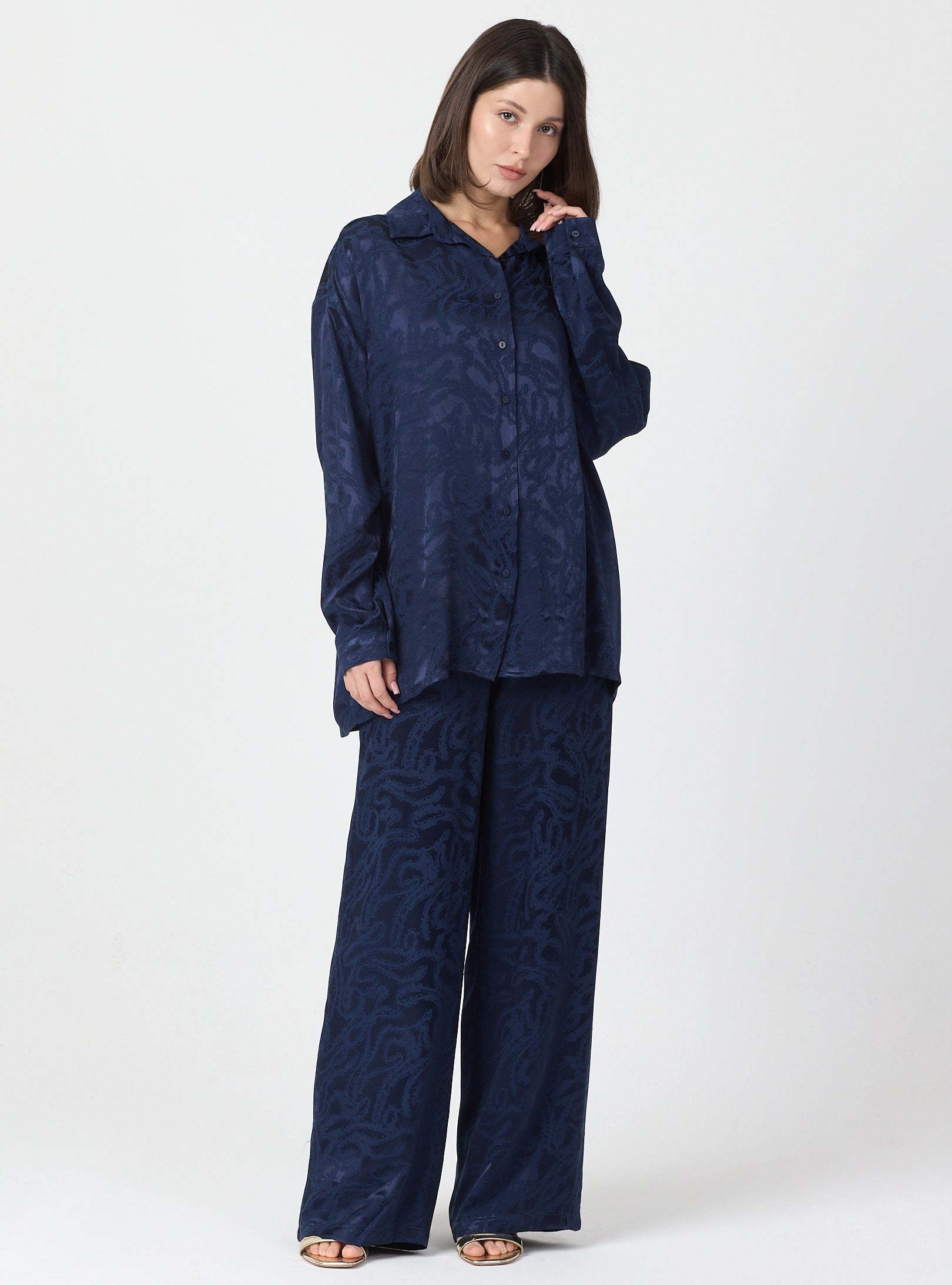 Relaxed Fit Shirt & Elastic Waist Pants Set - Store WF