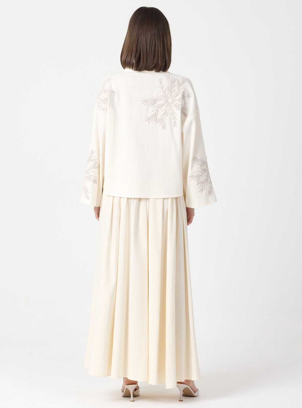 Ivory Embroidered Cotton Shirt & Skirt Set - Store WF