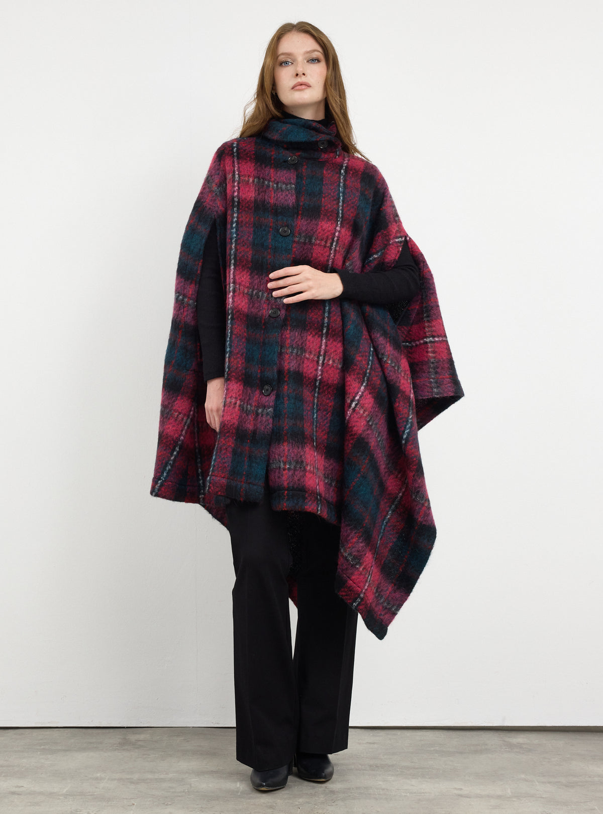 Wool blend buttoned cape