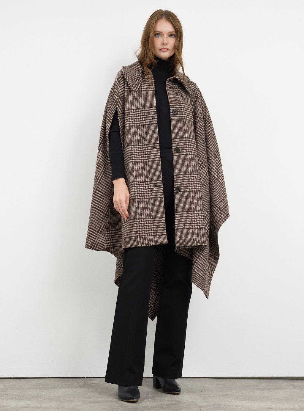 Brown Checked Wool Cape Jacket - Store WF