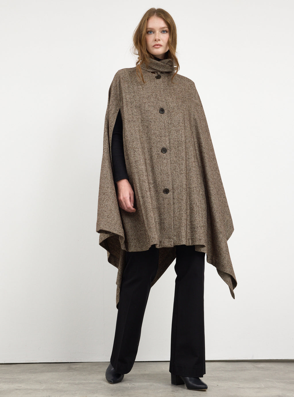 Brown Wool Cape Jacket - Store WF