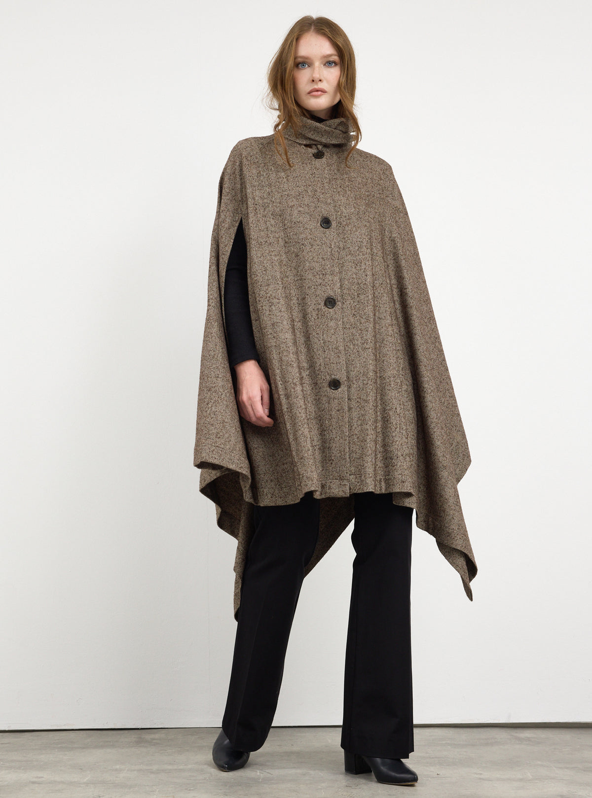 Brown Wool Cape Jacket - Store WF