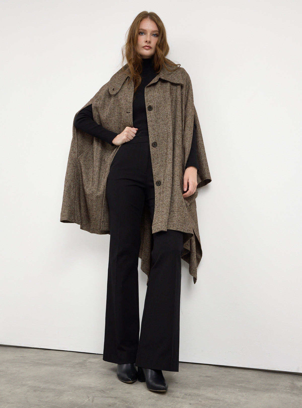 Brown Wool Cape Jacket - Store WF