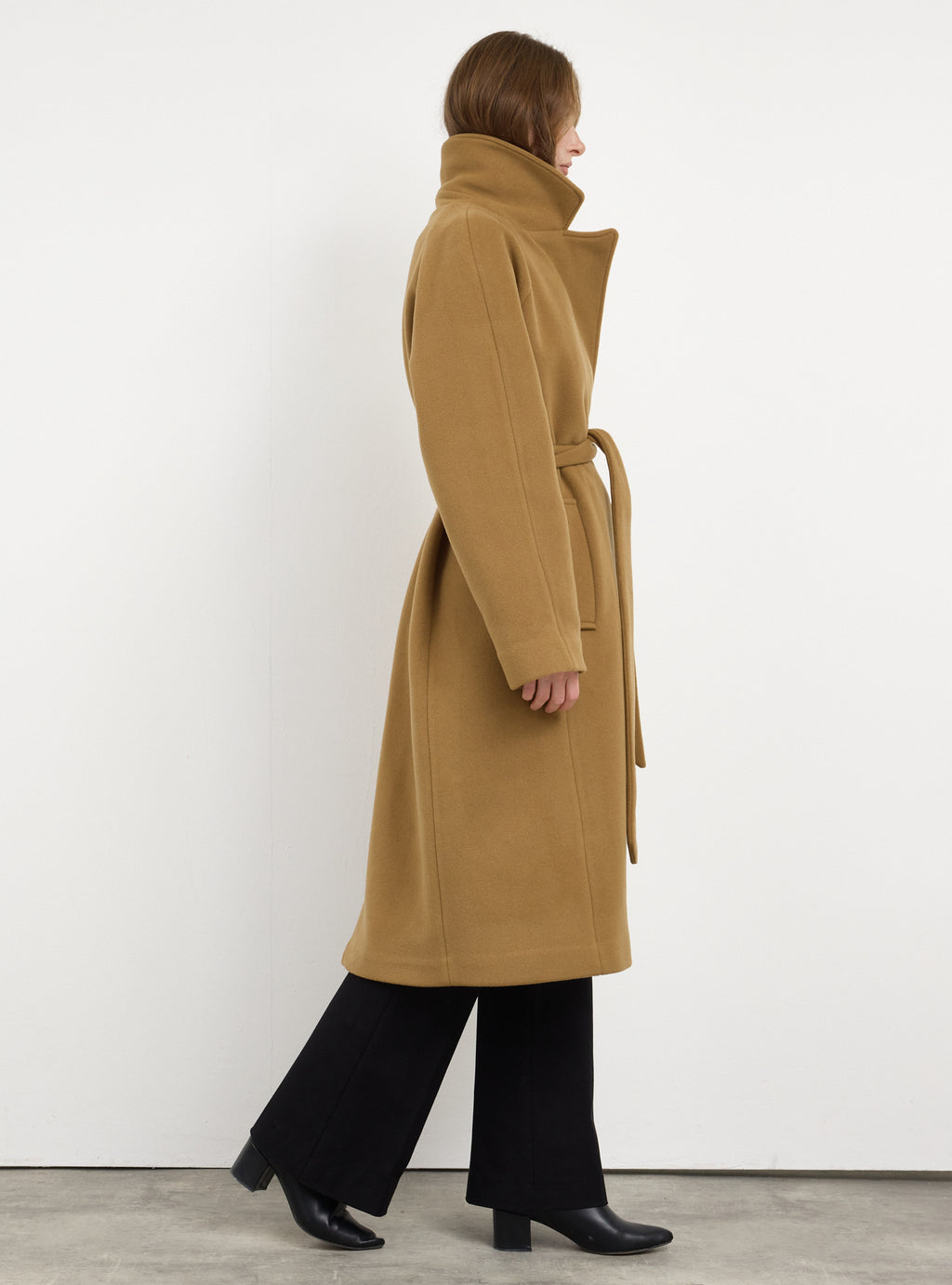 Camel Oversized Double-Breasted Wool Long Coat