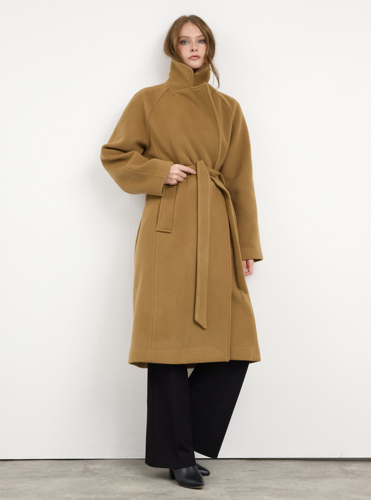 Camel Oversized Double-Breasted Wool Long Coat