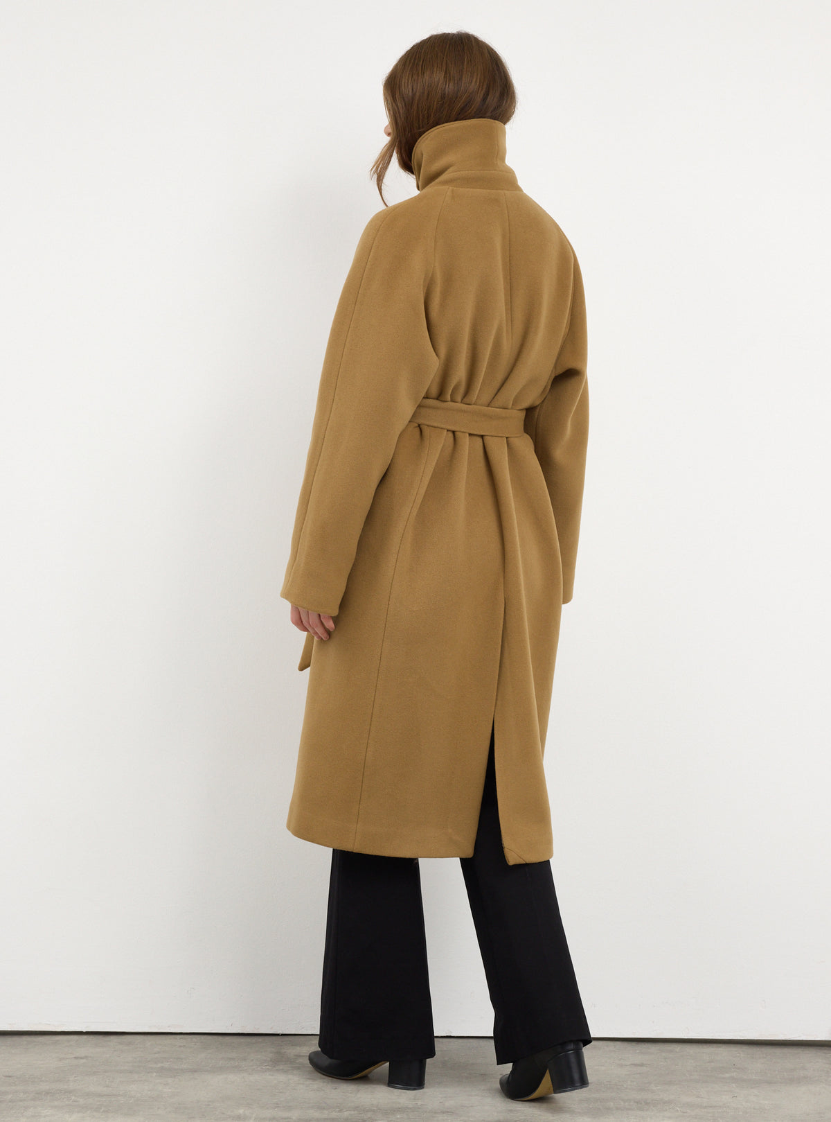 Camel Oversized Double-Breasted Wool Long Coat