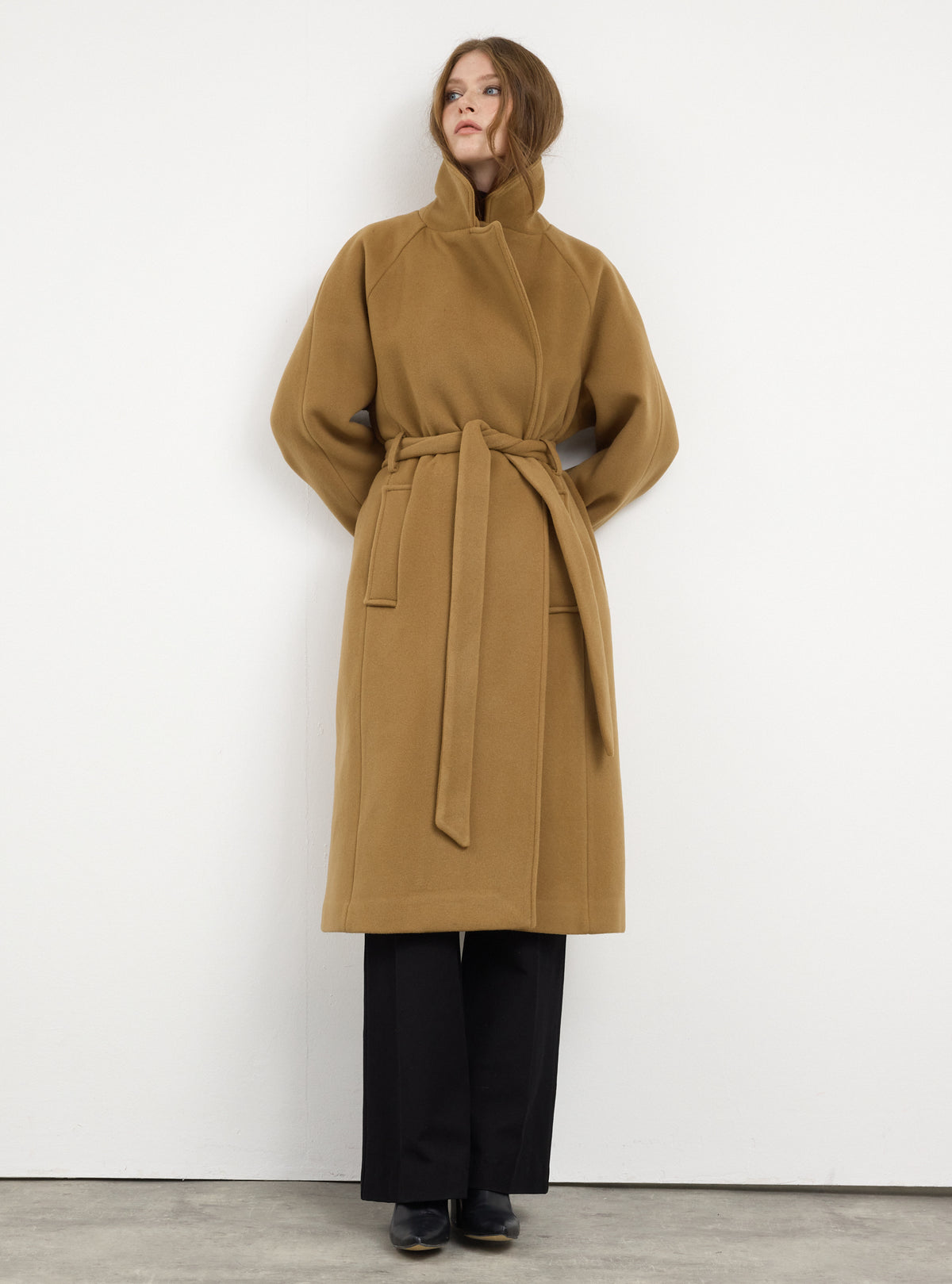 Camel Oversized Double-Breasted Wool Long Coat