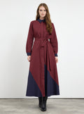Burgundy Color Block Belted Maxi Dress