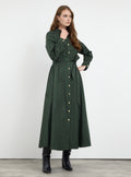 Gold Button Slit-Hem Belted Maxi Dress