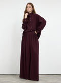 Burgundy Pleated Wide-Leg Trouser Shirt -Set