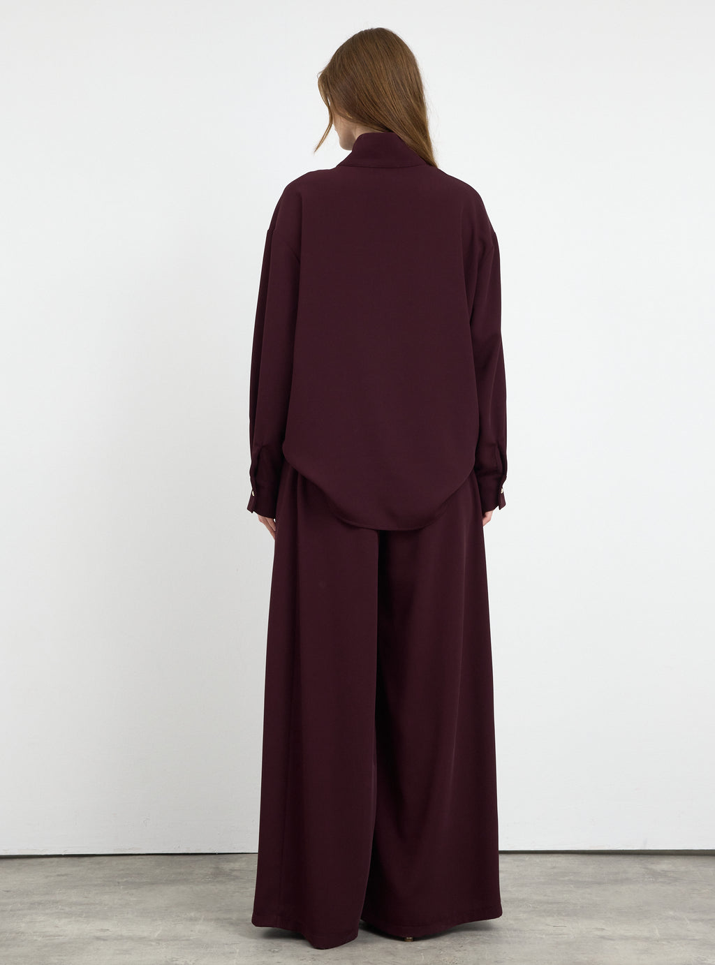Burgundy Pleated Wide-Leg Trouser Shirt -Set