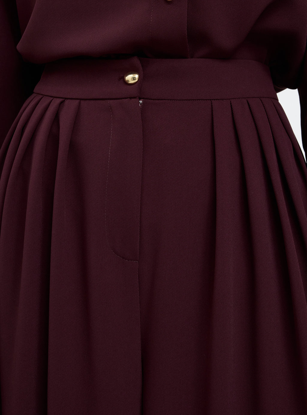 Burgundy Pleated Wide-Leg Trouser Shirt -Set