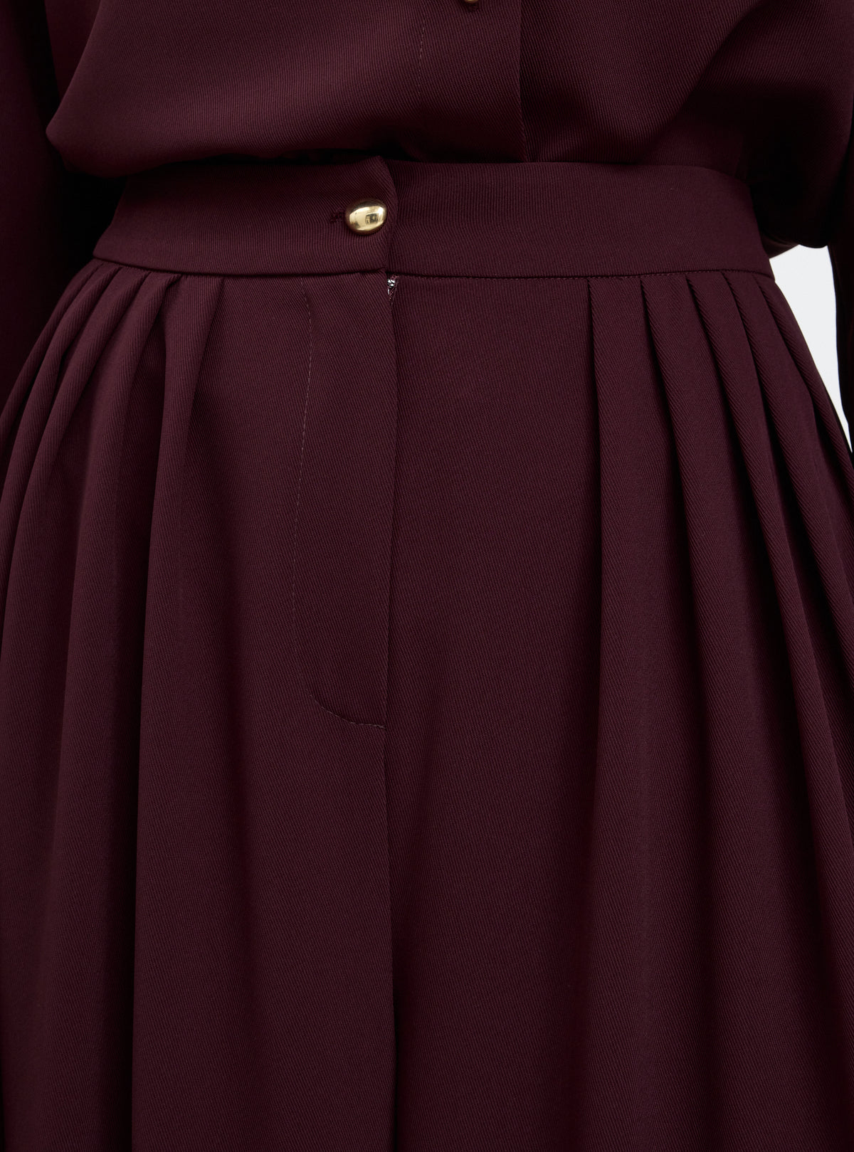 Burgundy Pleated Wide-Leg Trouser Shirt -Set