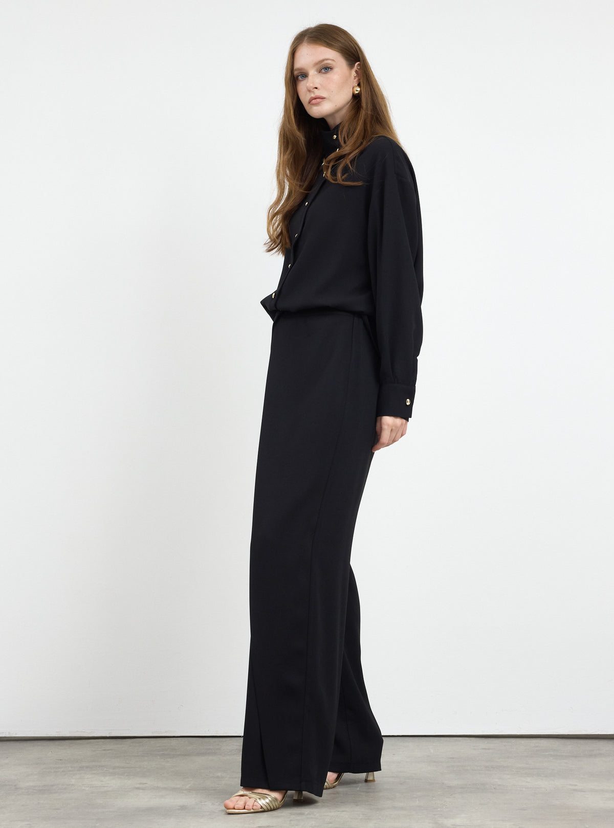 Black Shirt & Wide-Leg Trousers Set