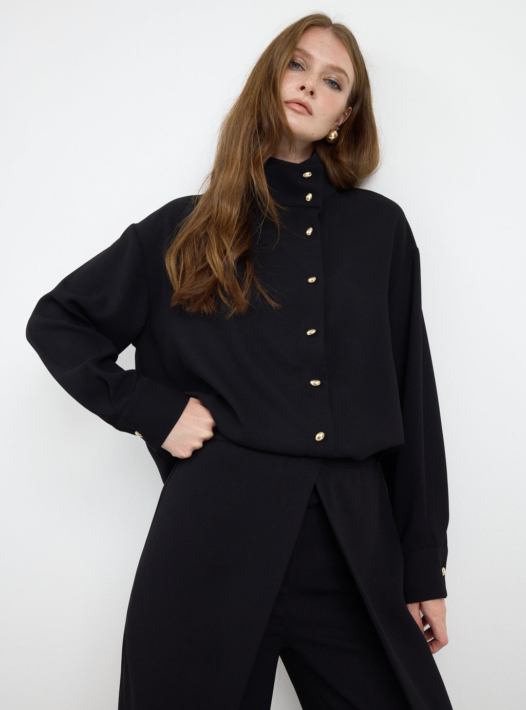 Black Shirt & Wide-Leg Trousers Set