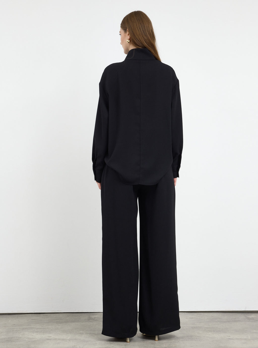 Black Shirt & Wide-Leg Trousers Set