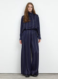 Navy Stripe Pleated Wide-Leg Trouser Shirt -Set