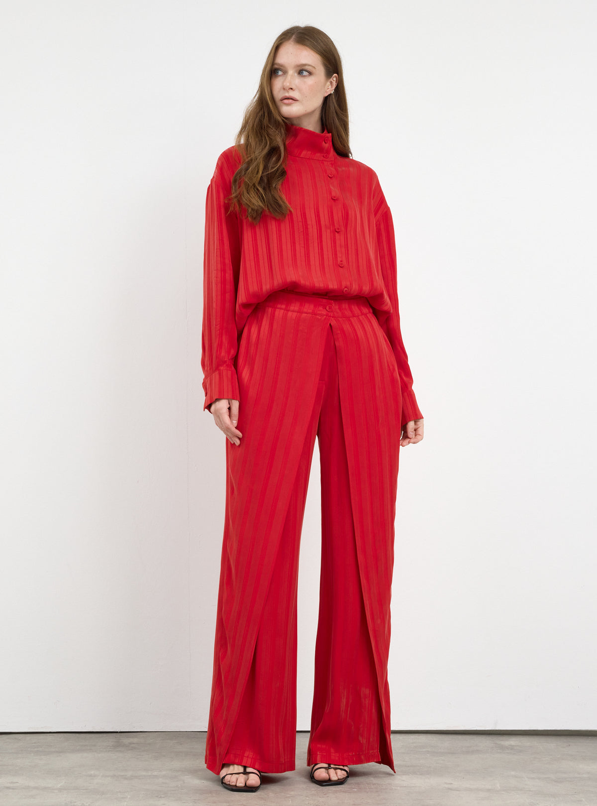 Textured Shirt & Wide-Leg Trousers Set