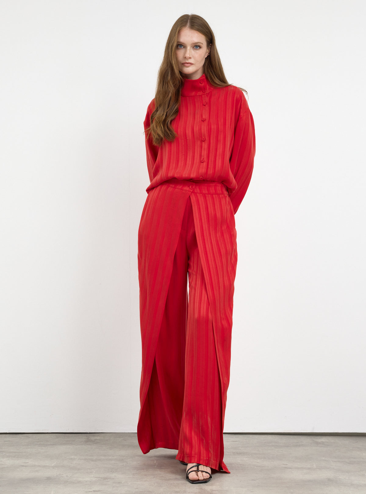 Textured Shirt & Wide-Leg Trousers Set