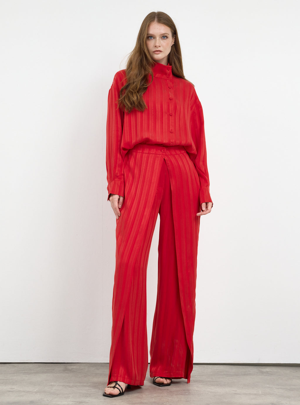 Textured Shirt & Wide-Leg Trousers Set