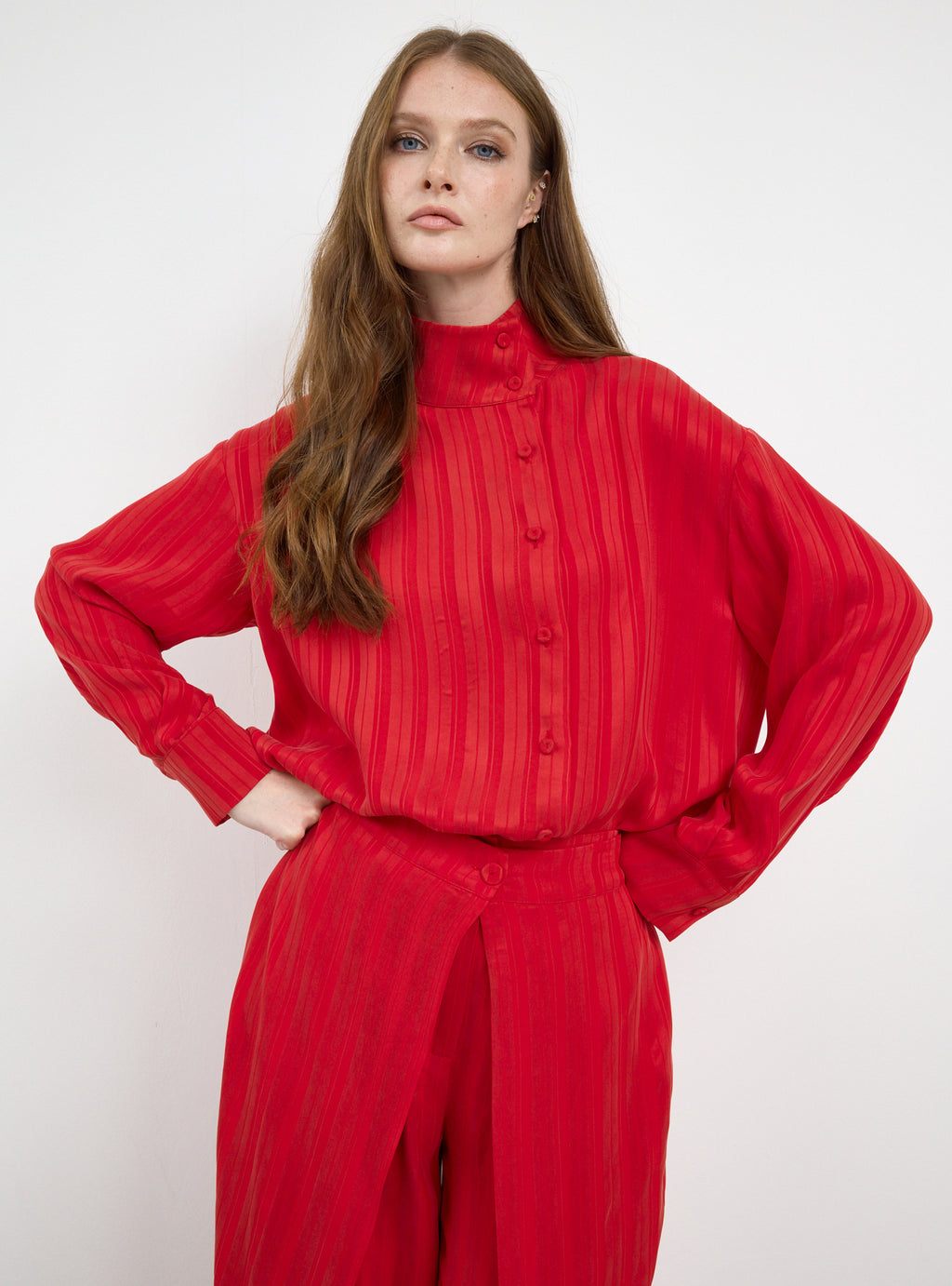 Textured Shirt & Wide-Leg Trousers Set