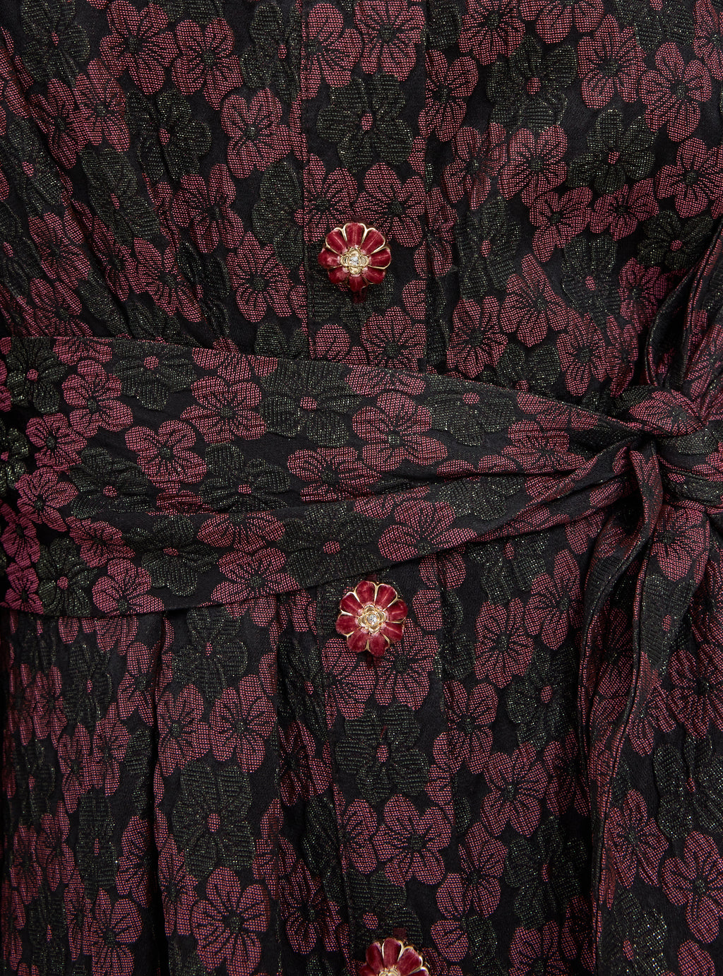 Burgundy Crystal Button Jacquard Maxi Dress
