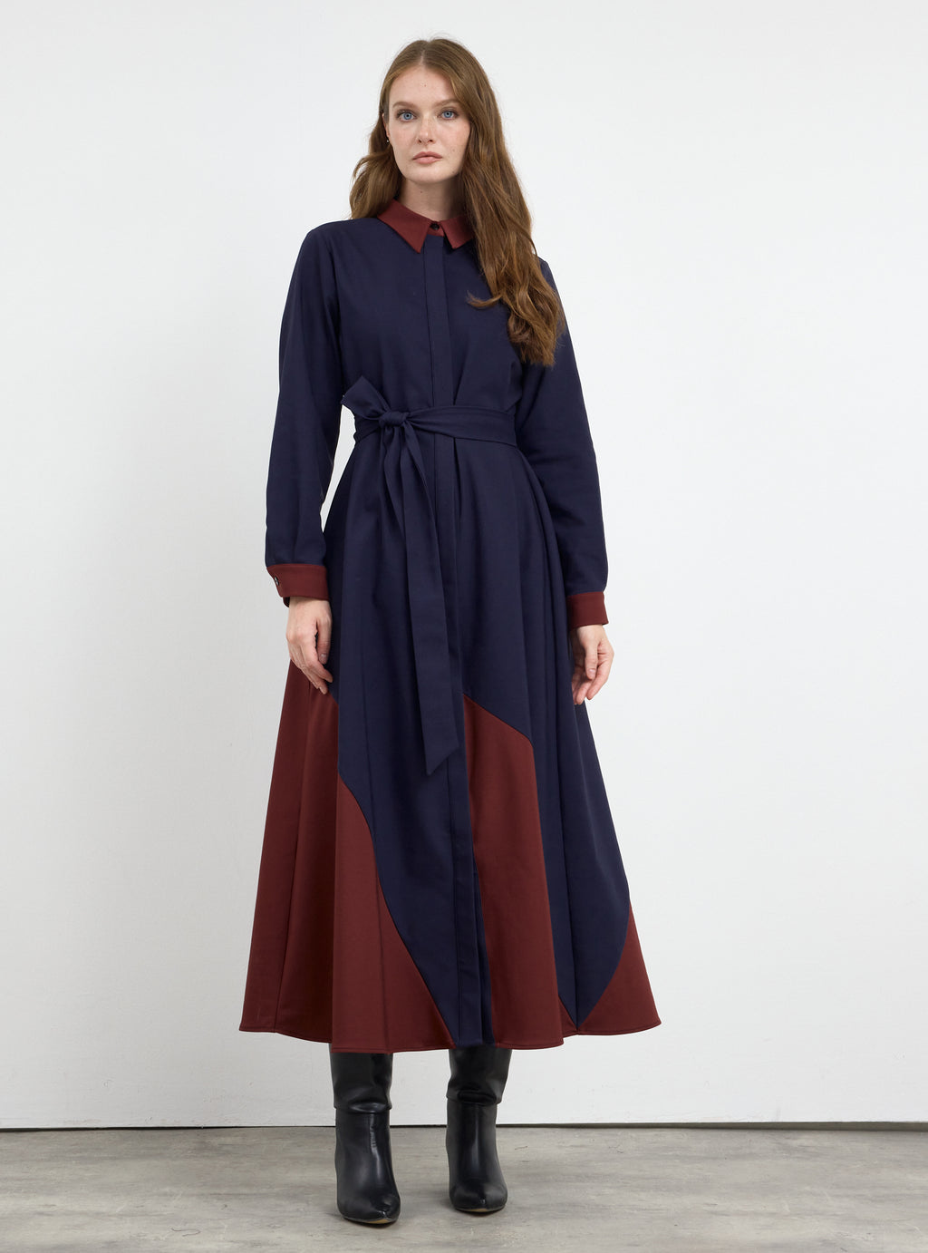 Color Block Belted Maxi Dress