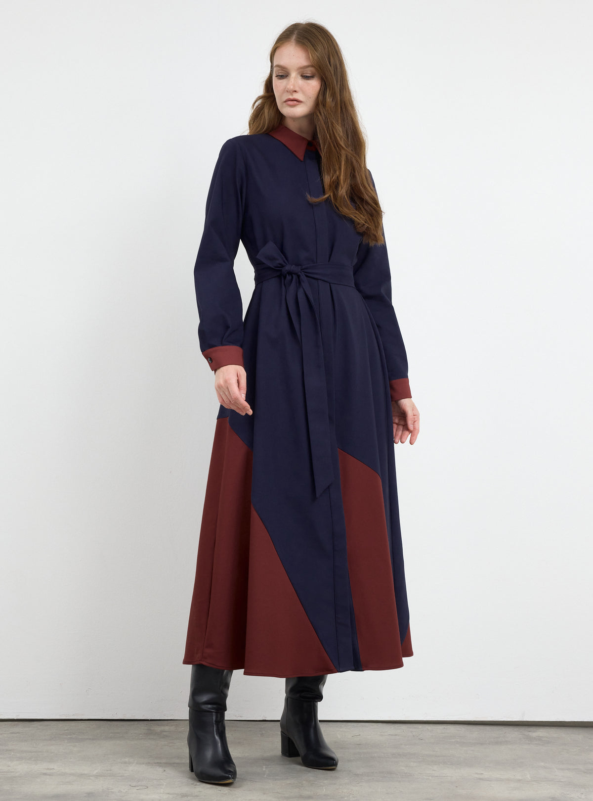 Color Block Belted Maxi Dress