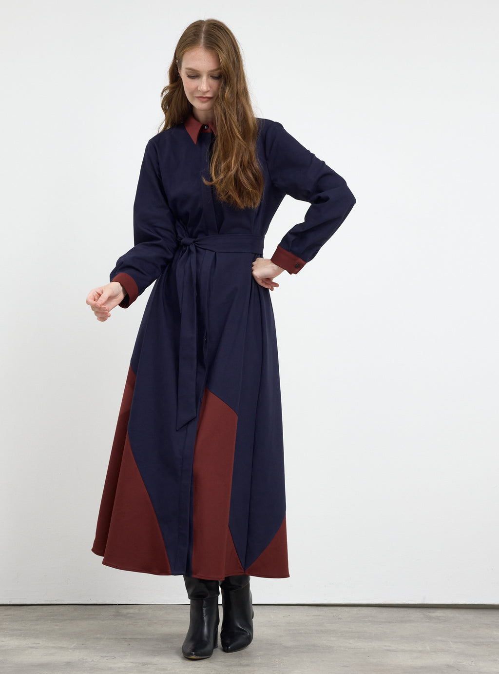 Color Block Belted Maxi Dress