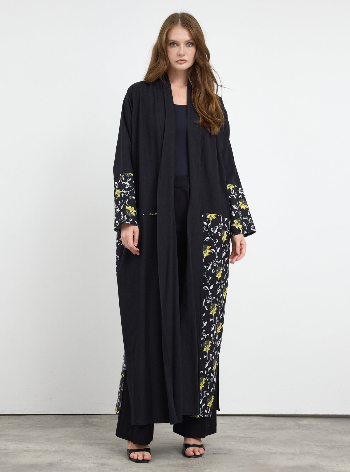 Black Flower Print Abaya