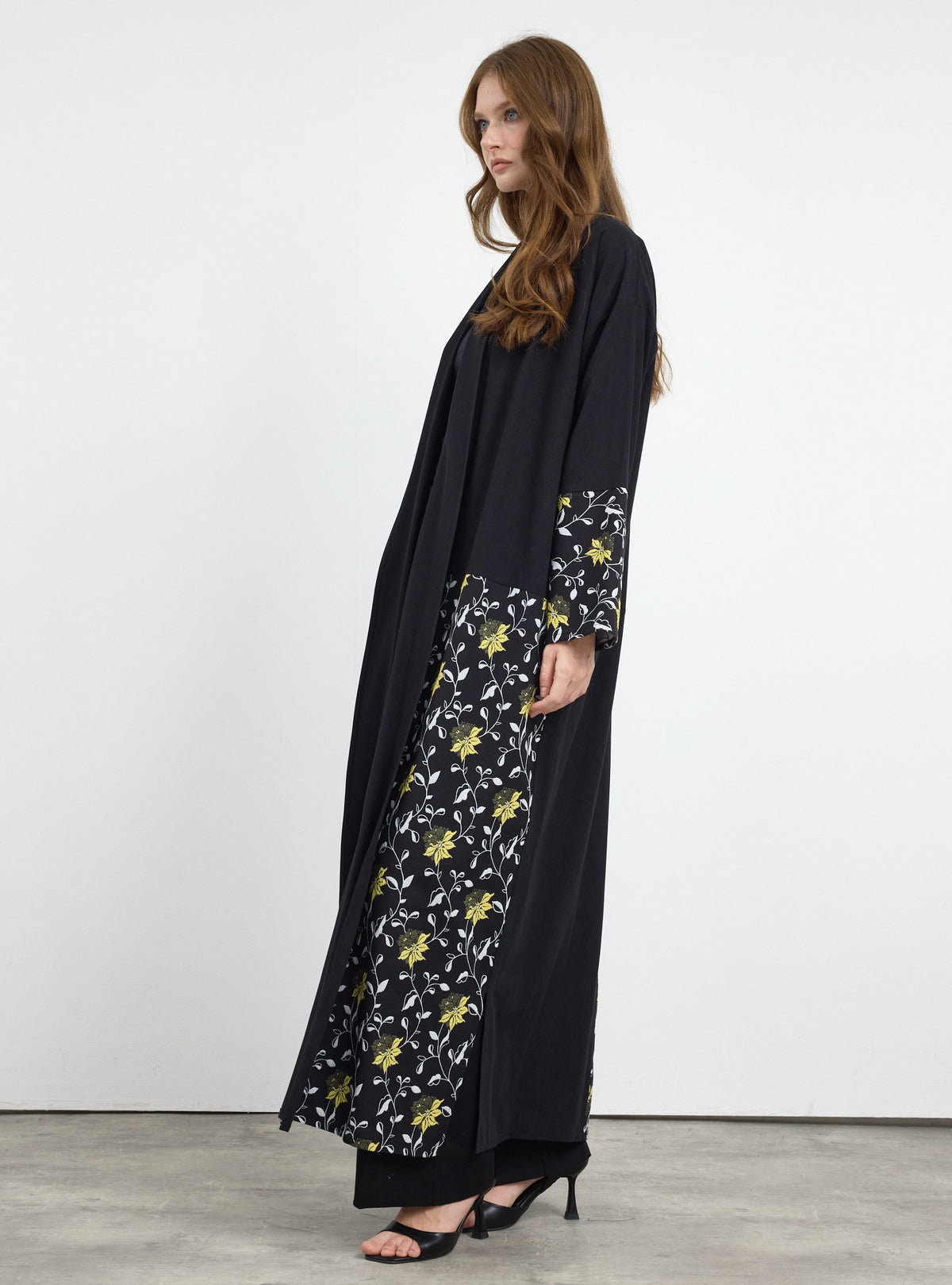 Black Flower Print Abaya