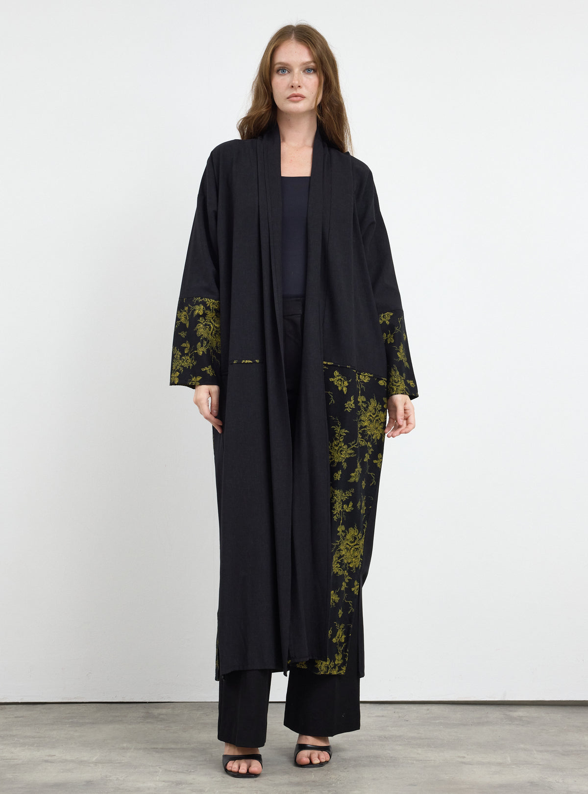 Black Yellow Print Abaya