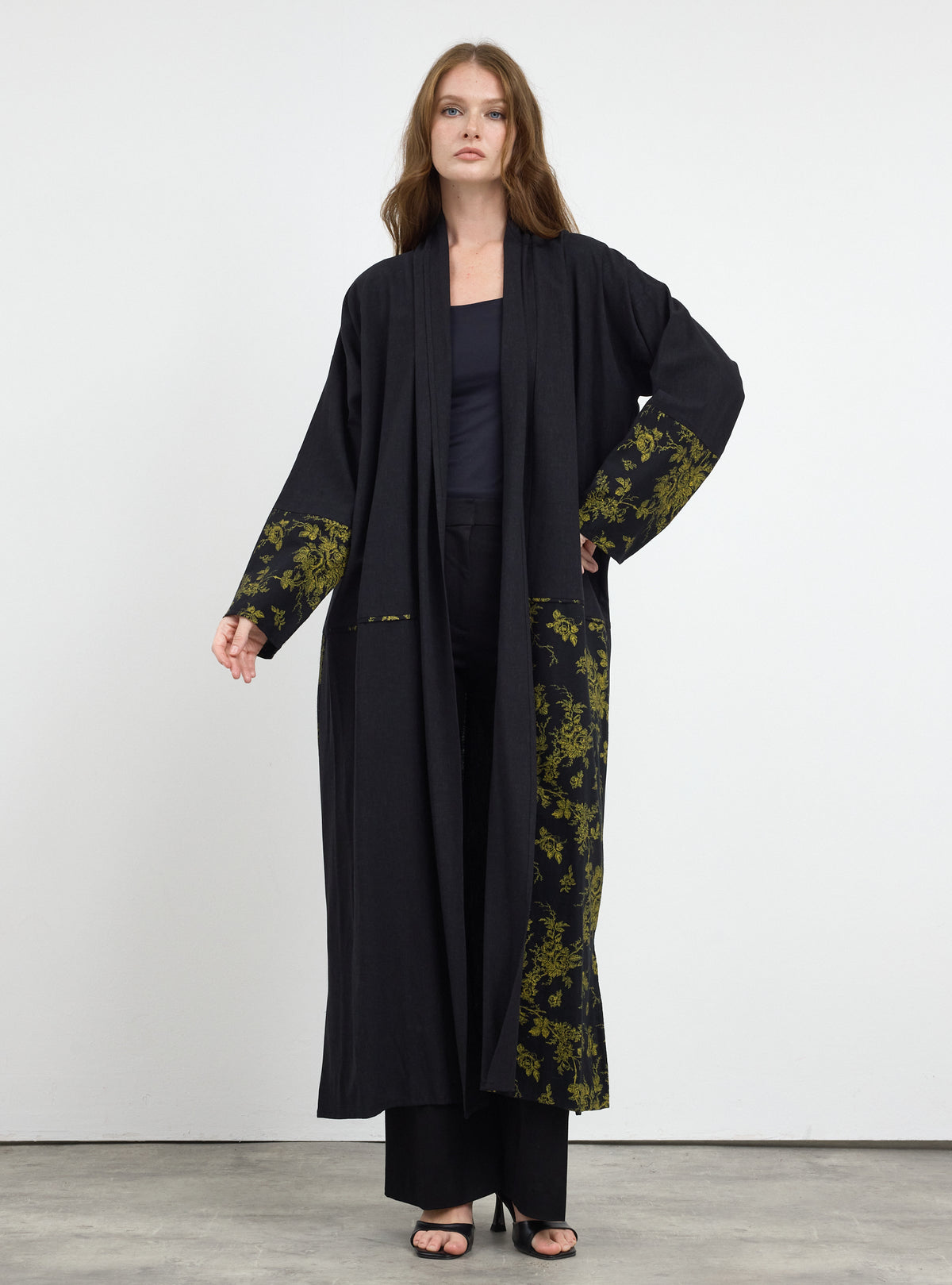 Black Yellow Print Abaya