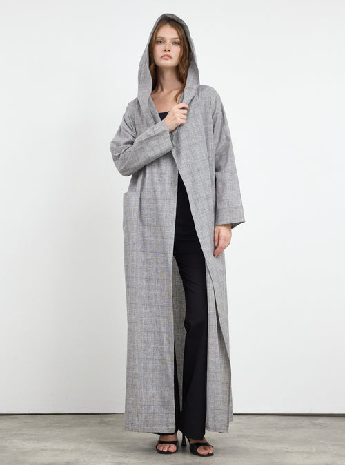Black & White Checkered Hooded Abaya - Store WF