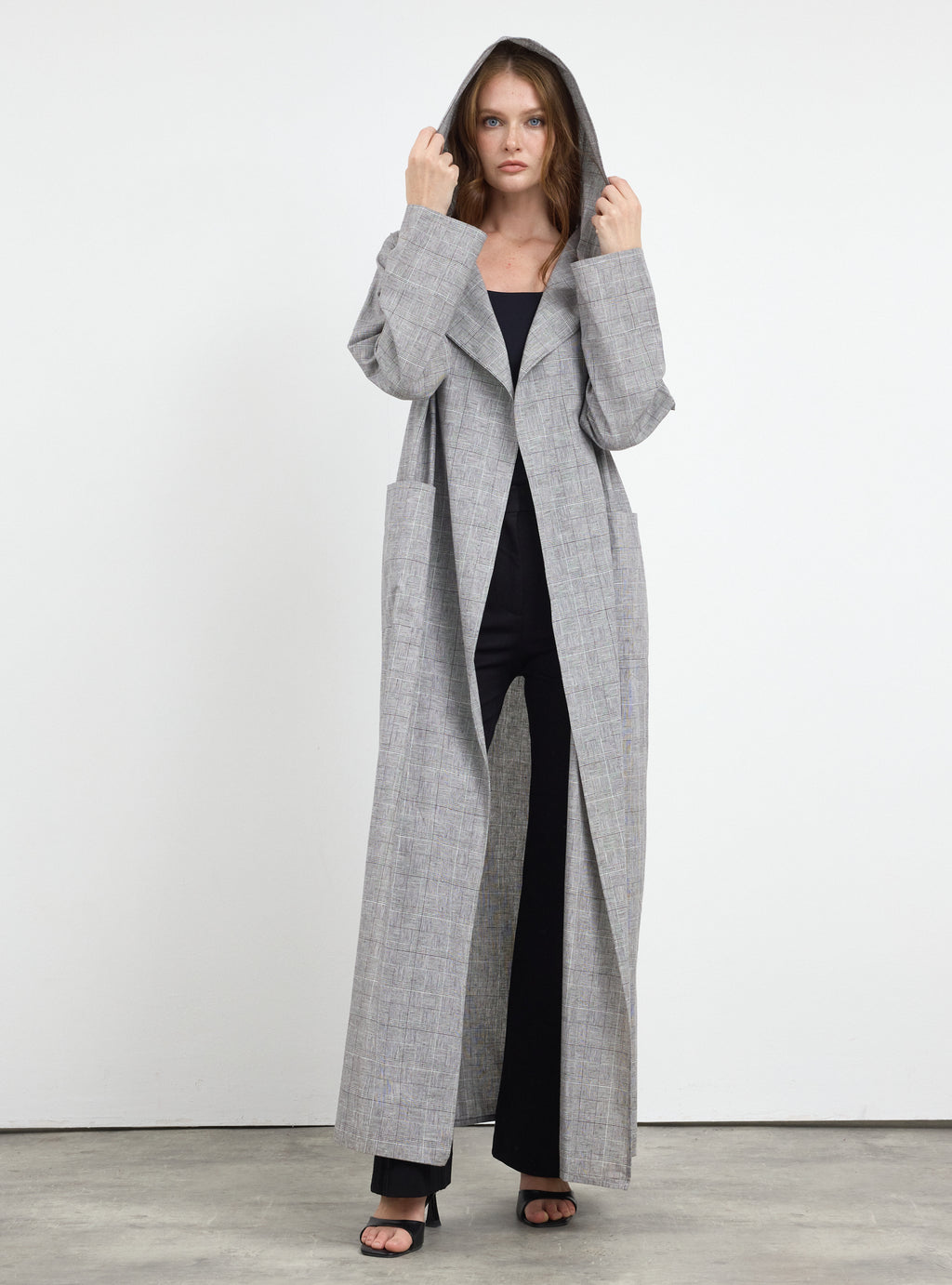 Black & White Checkered Hooded Abaya