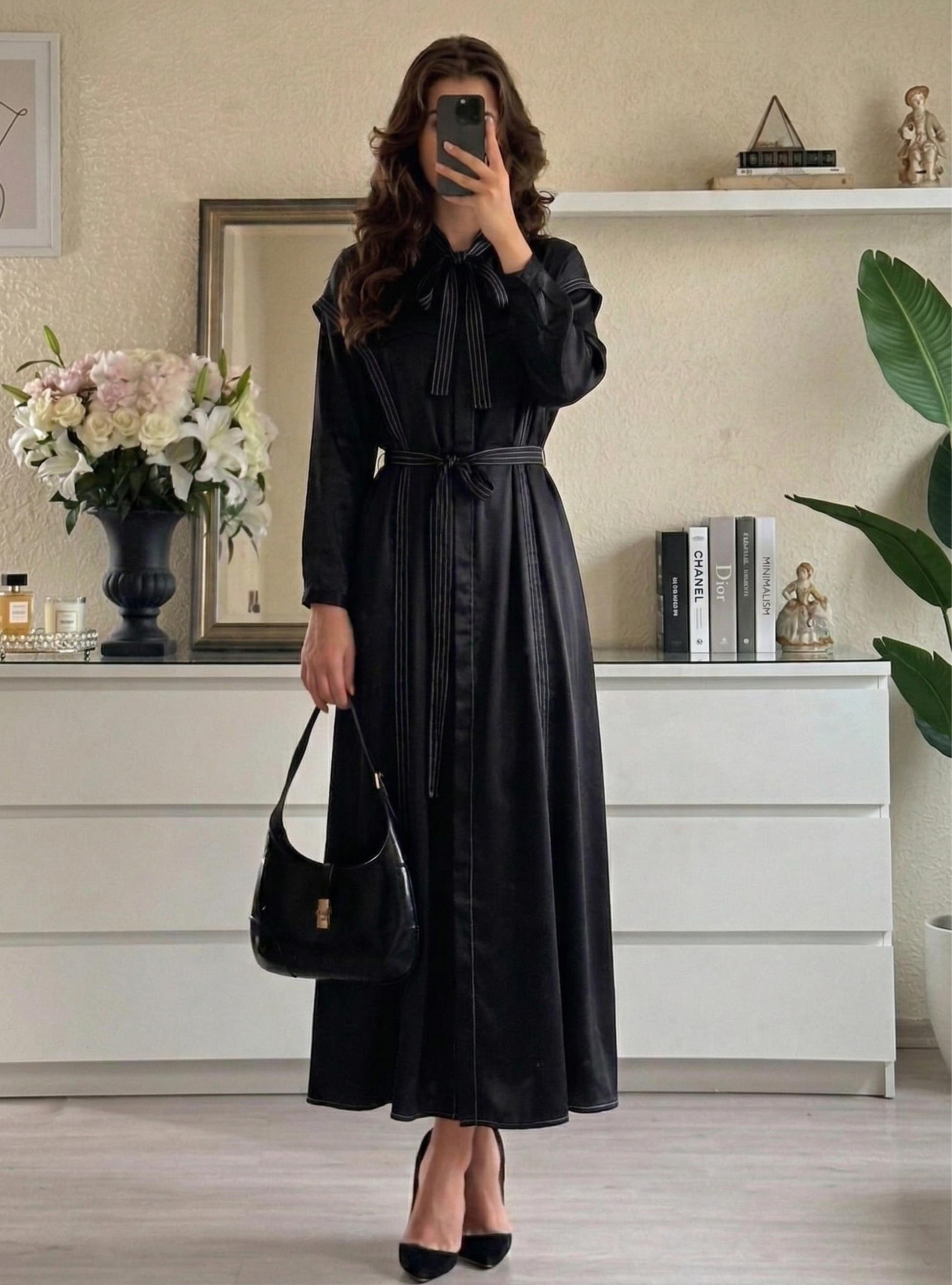 Contrast Top Stitch Black Maxi Dress - WF Atelier - Store WF