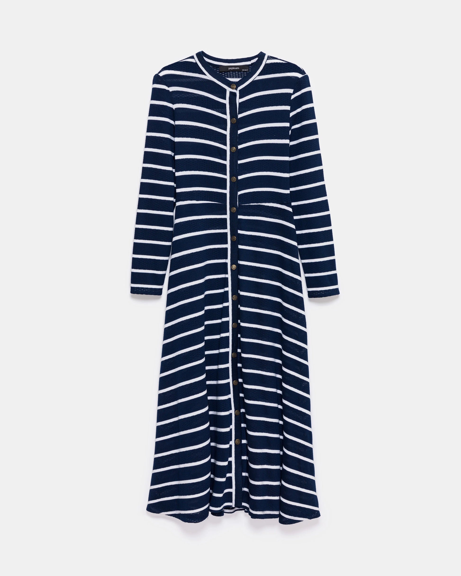 Navy Blue Stripe All-Season Ribbed Knit Dress - Store WF