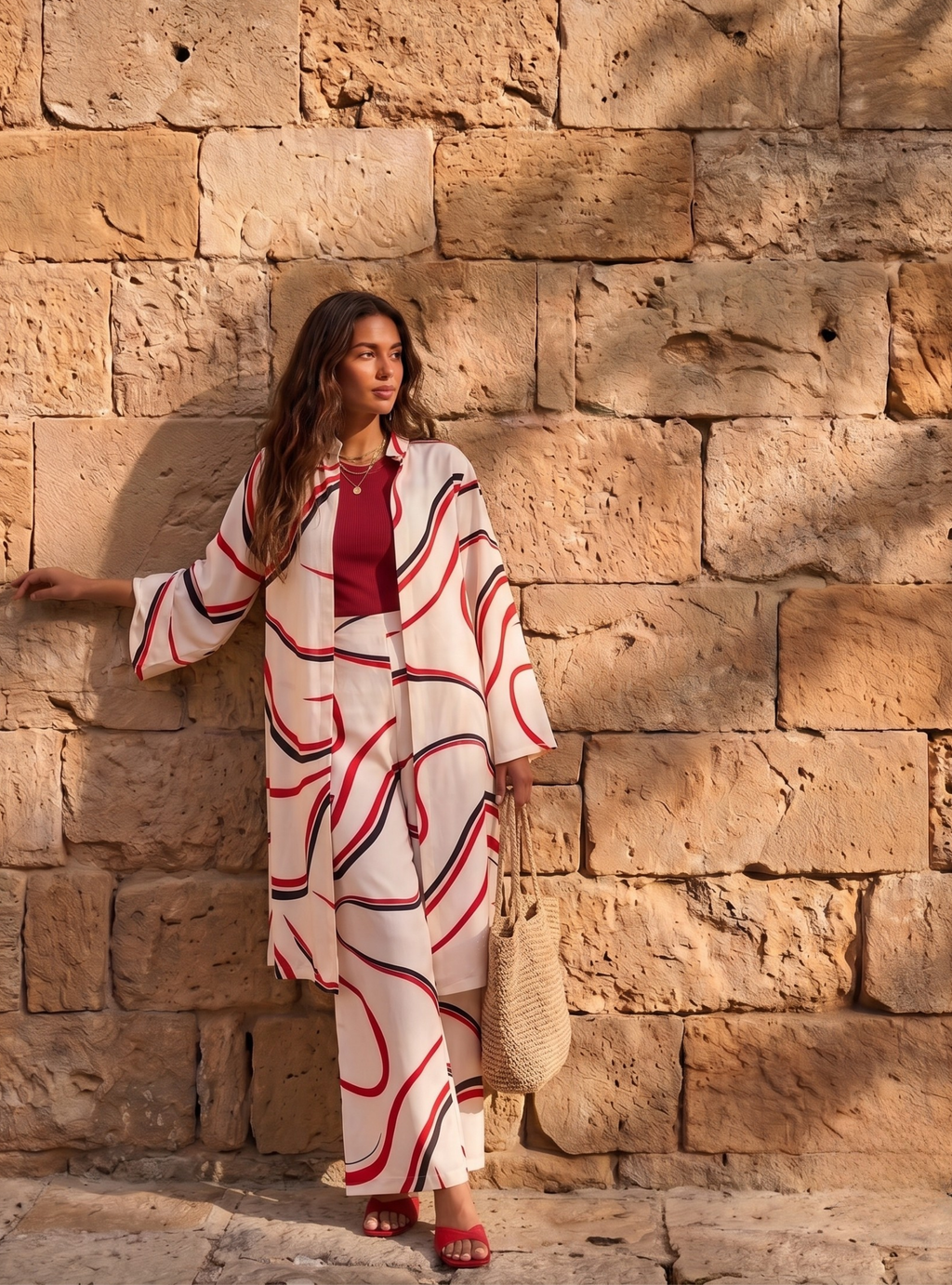 Linen Modern Stripe Kimono Trouser Set - Store WF