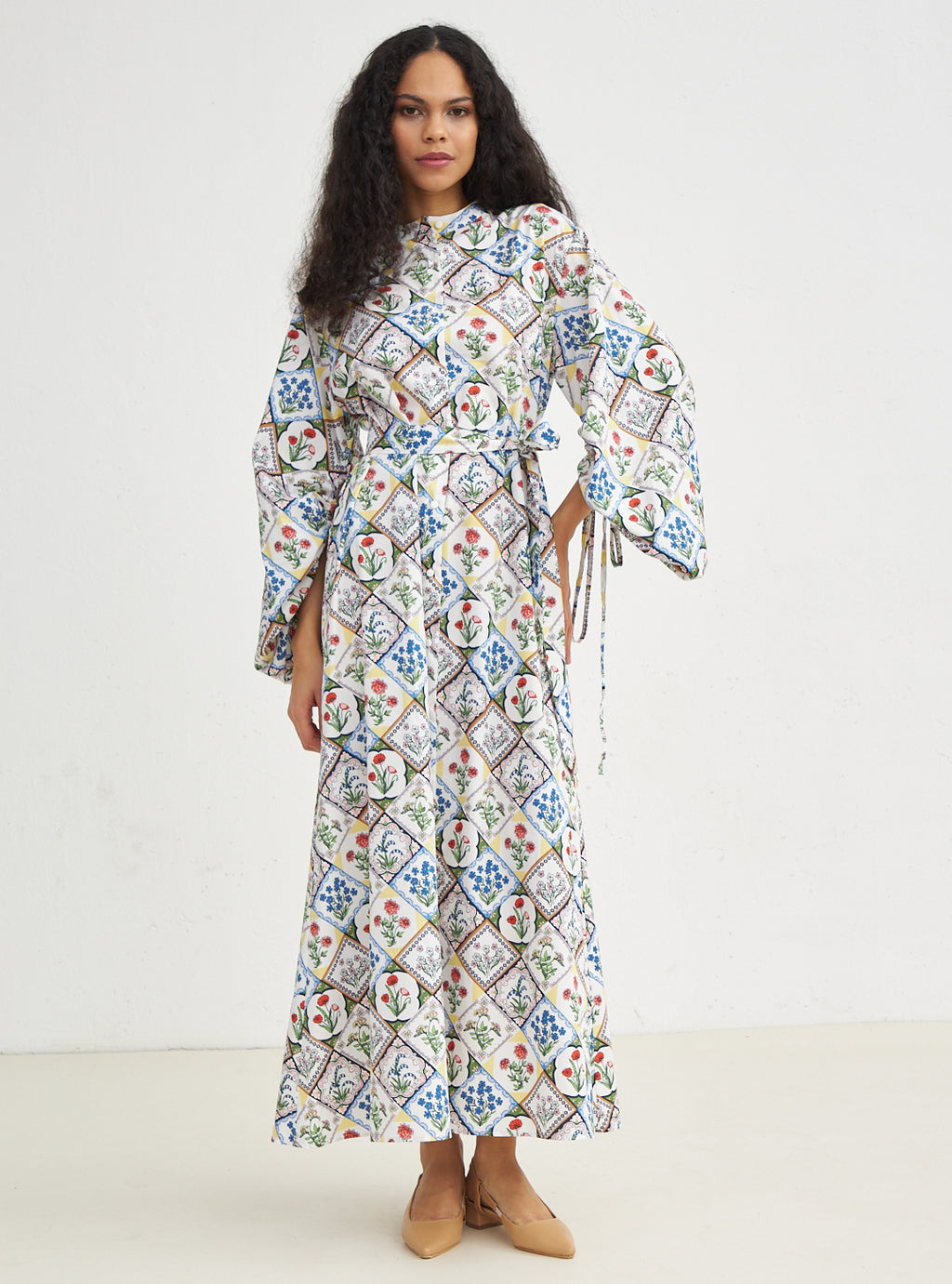 Cotton Balloon Sleeve Printed Dress - Store WF