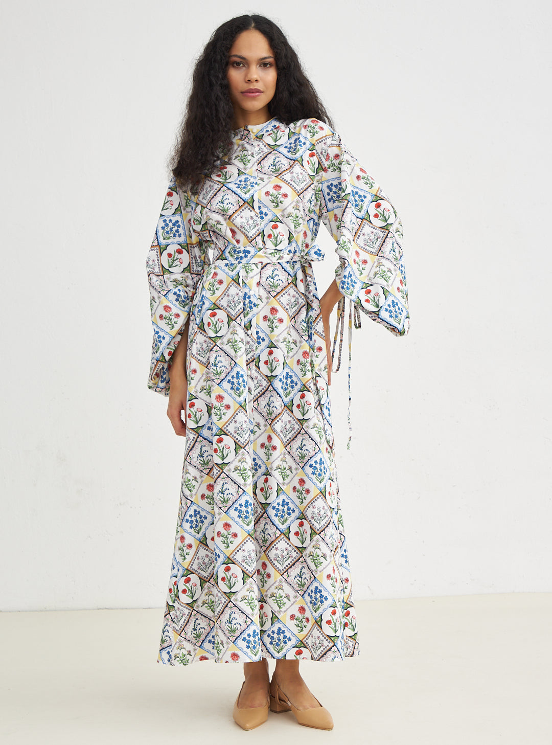 Cotton Balloon Sleeve Printed Dress - Store WF