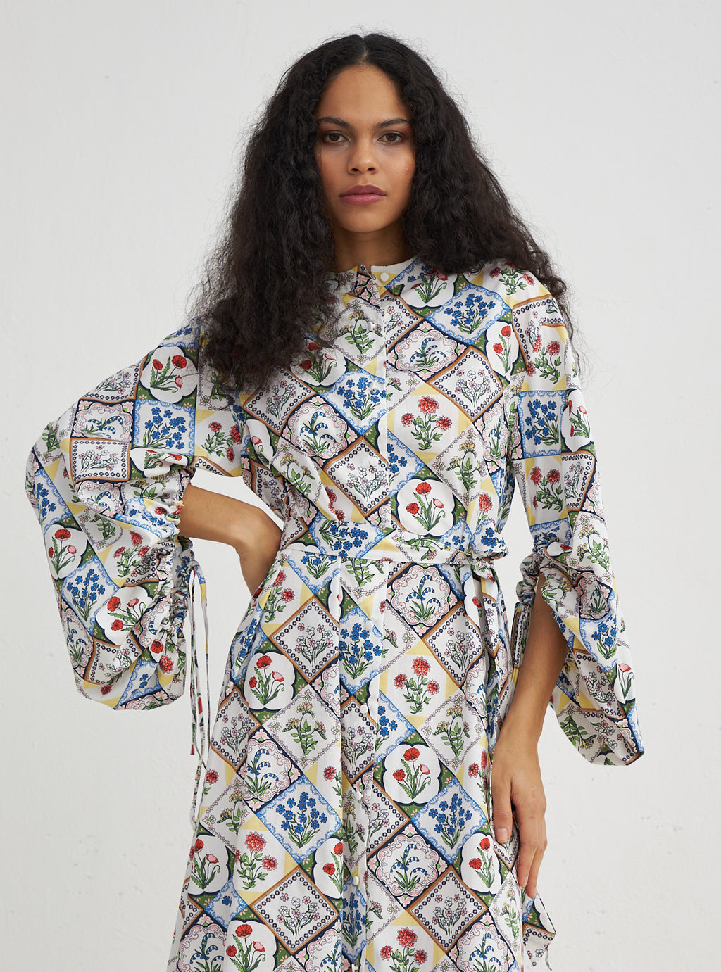 Cotton Balloon Sleeve Printed Dress - Store WF