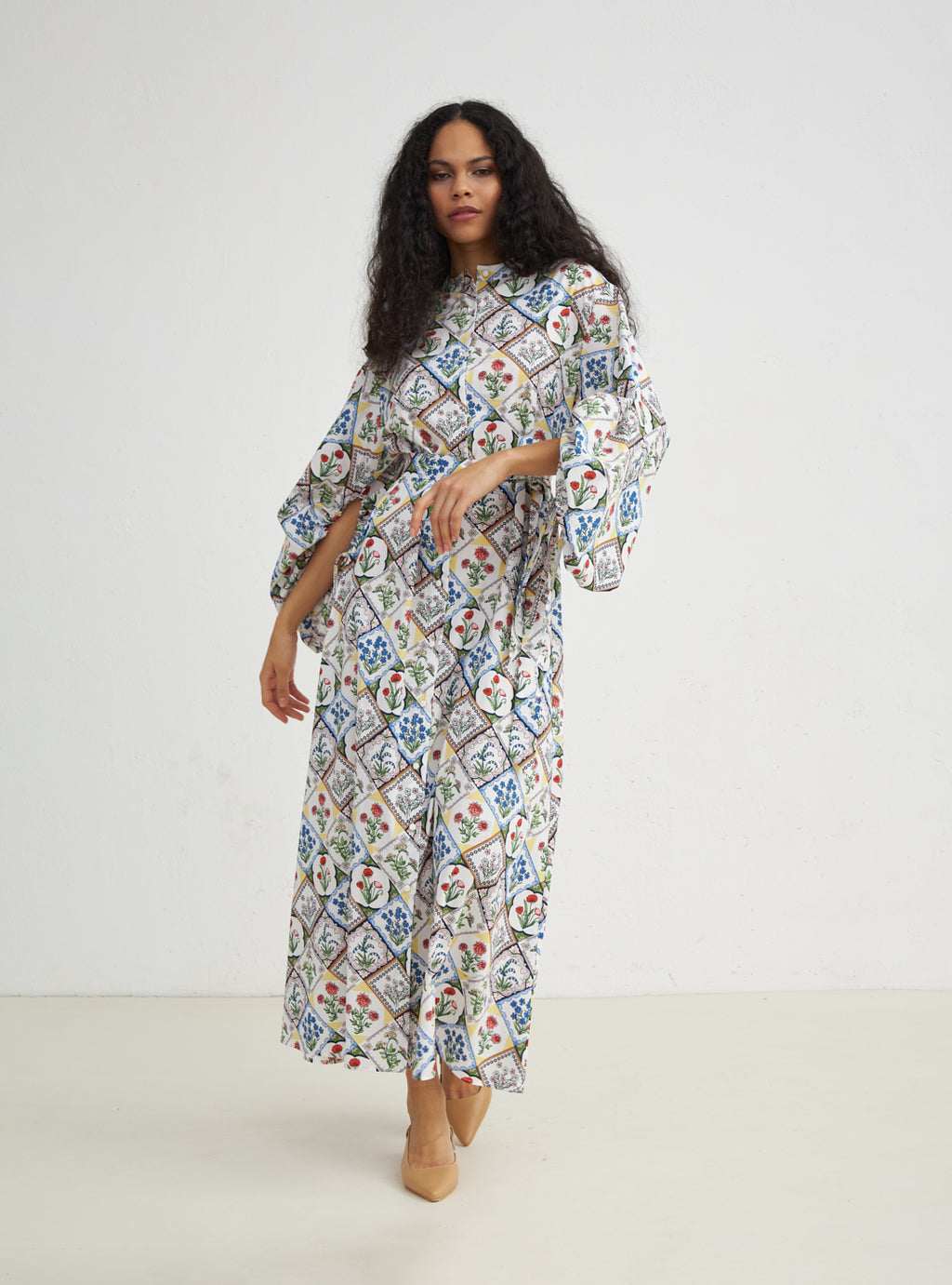 Cotton Balloon Sleeve Printed Dress - Store WF