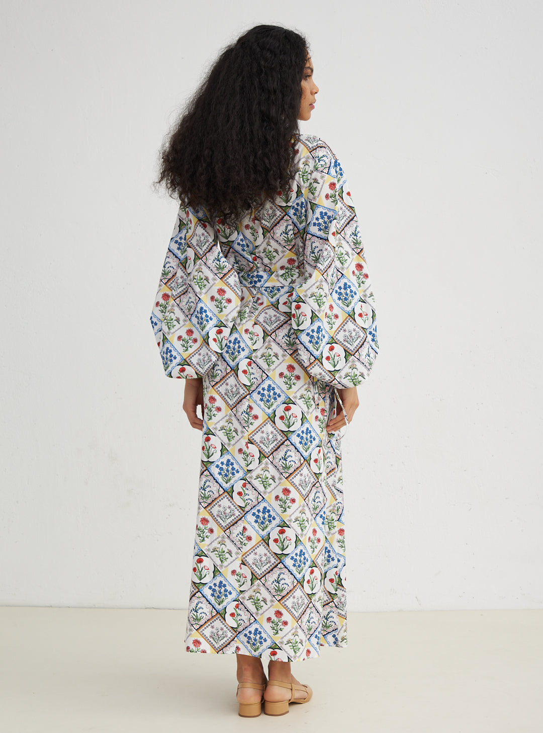 Cotton Balloon Sleeve Printed Dress - Store WF