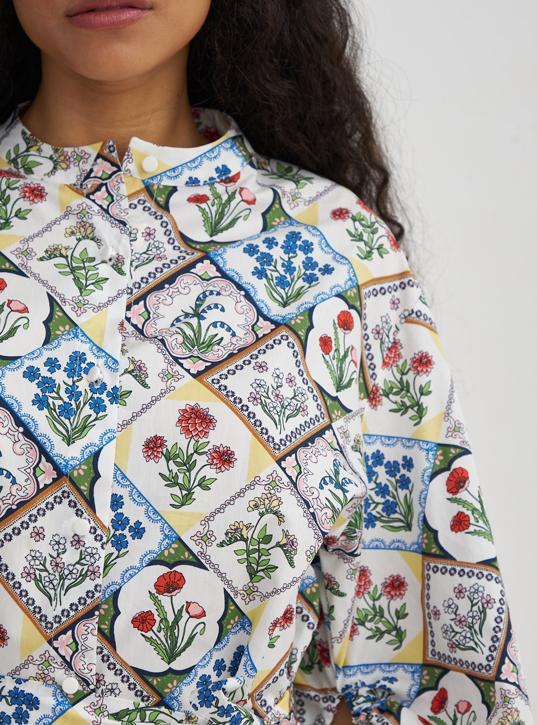 Cotton Balloon Sleeve Printed Dress - Store WF