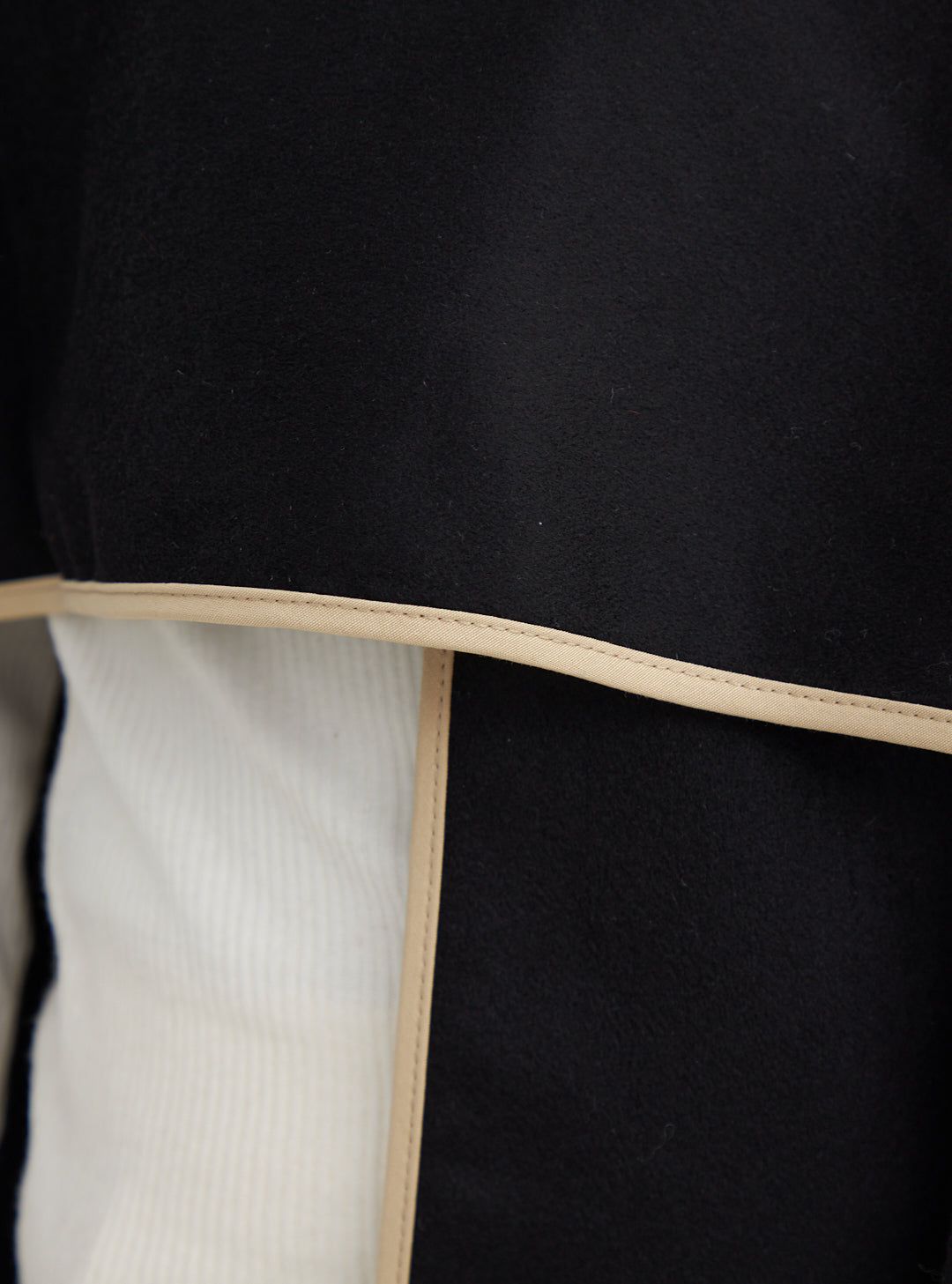 Contrast Binding Black Wool Poncho - Store WF