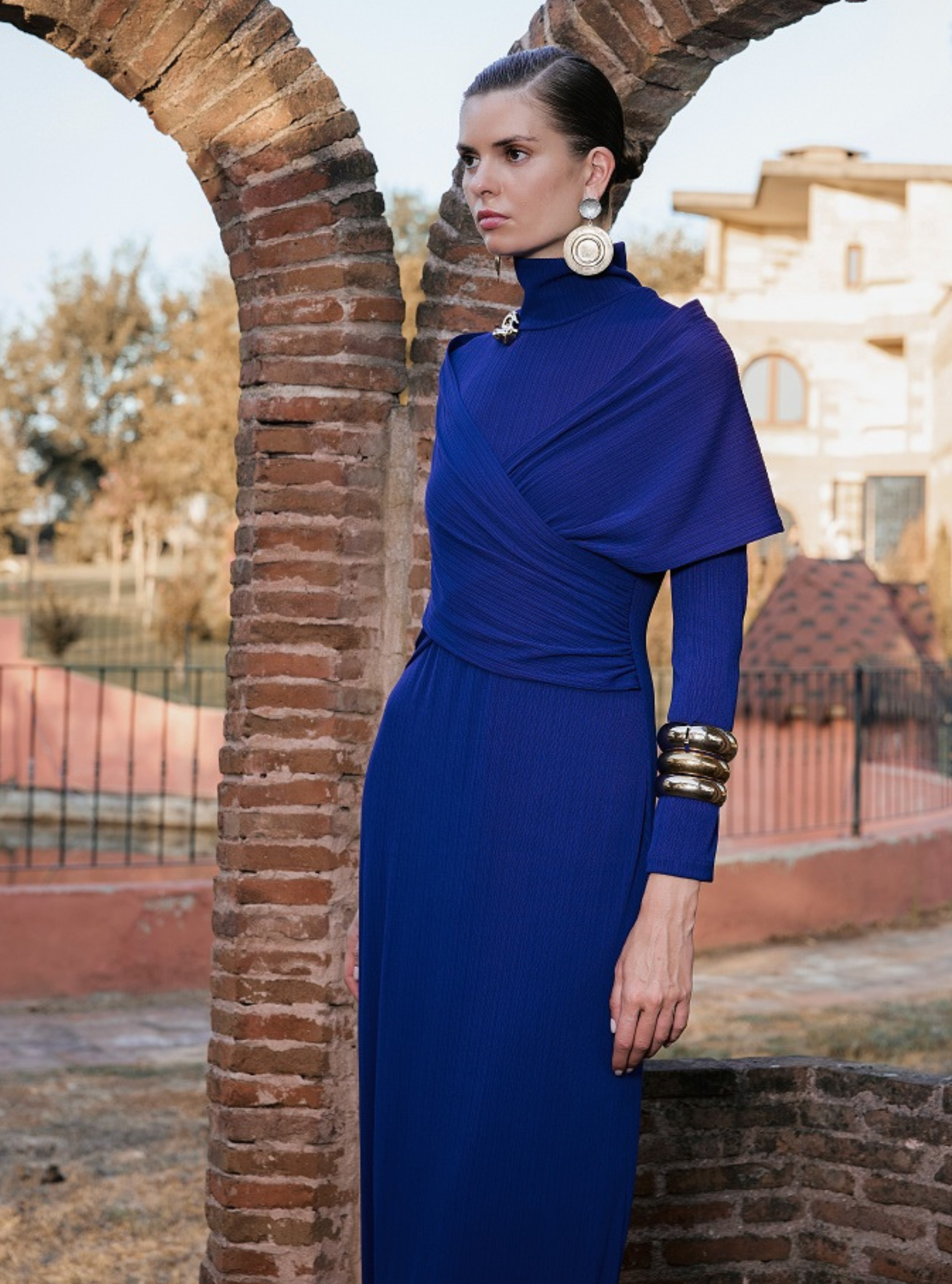 Royal Blue Wrap Style Modest Evening Dress - Store WF