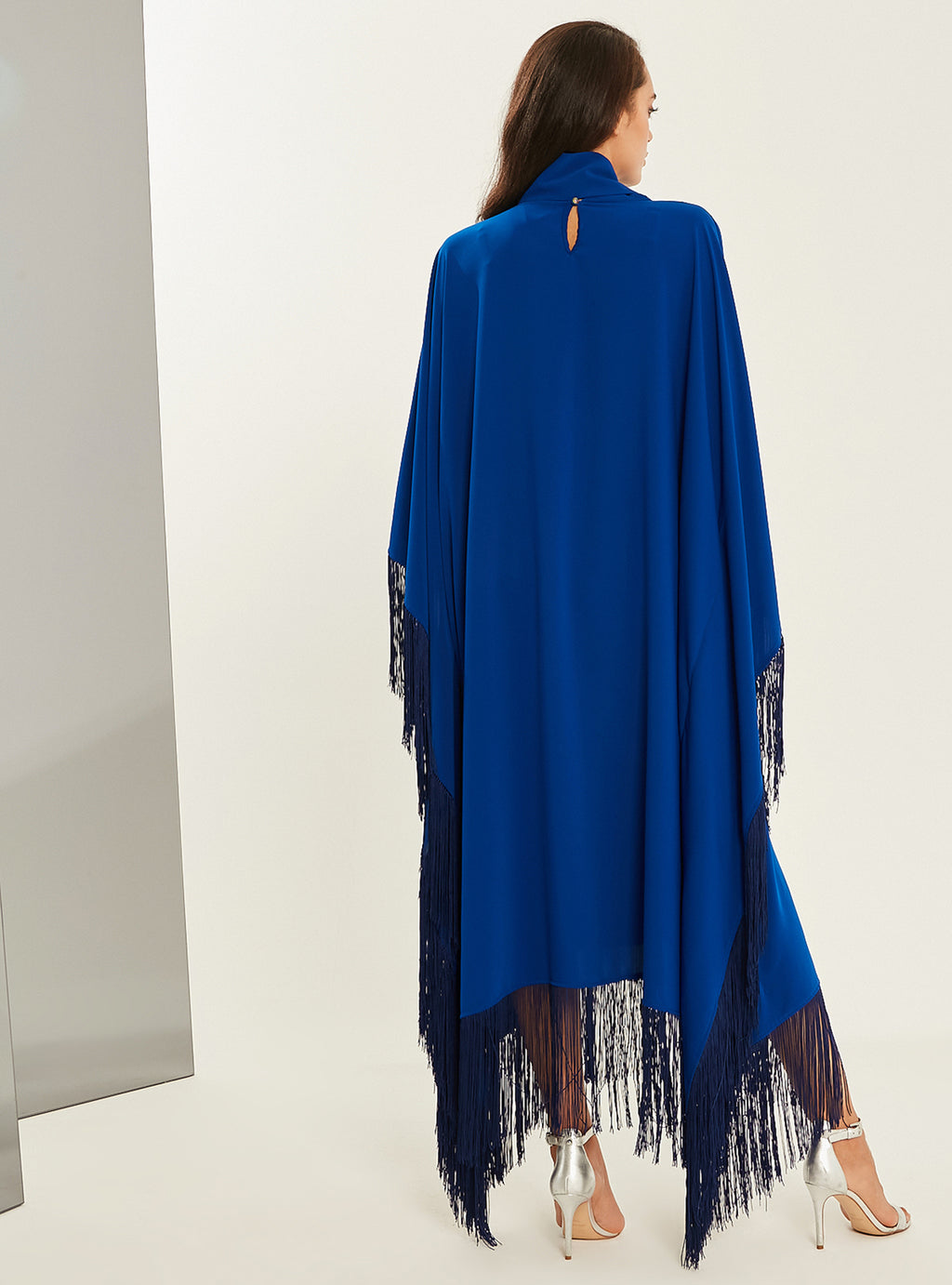 Royal Blue Fringed Kaftan Dress With Tie Neck Detailed - Store WF