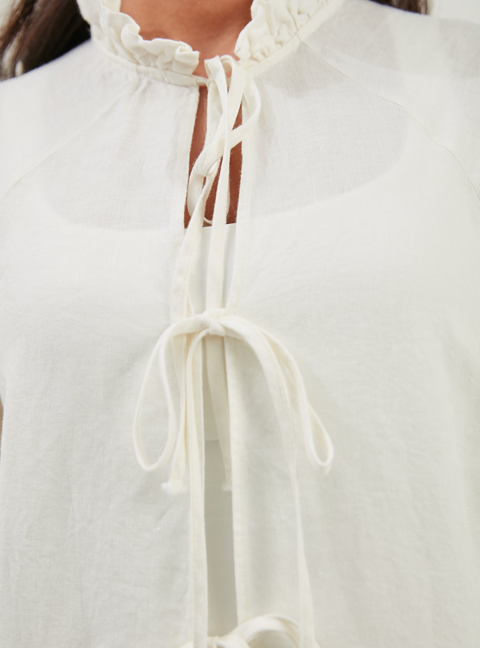 100% Washed Linen Off-White Balloon Sleeve Kimono Trousers Set - Store WF