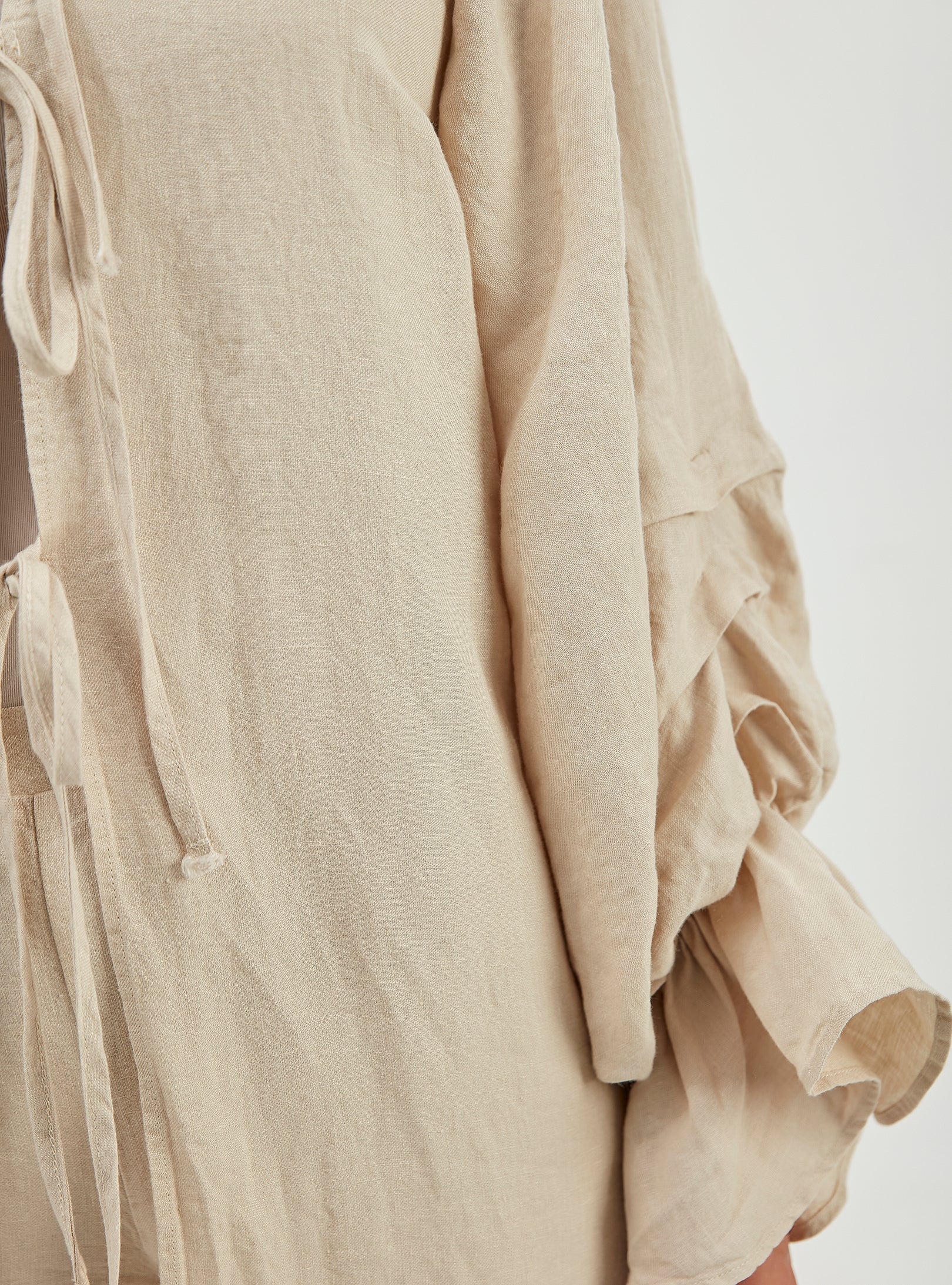 100% Washed Linen Beige Balloon Sleeve Kimono Trousers Set - Store WF