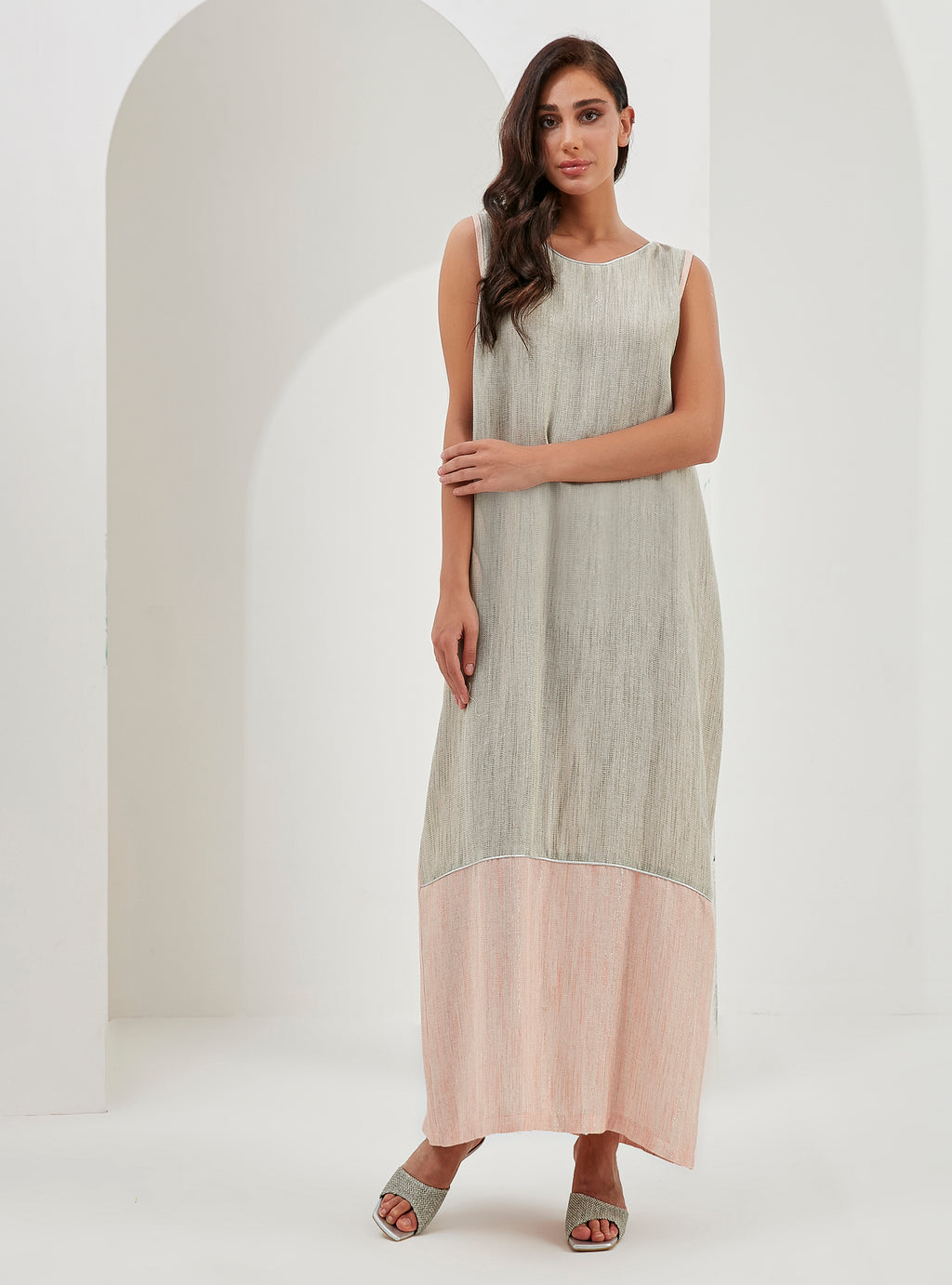 Linen Cotton Silver Glitter Three Pice Abaya Set - Store WF